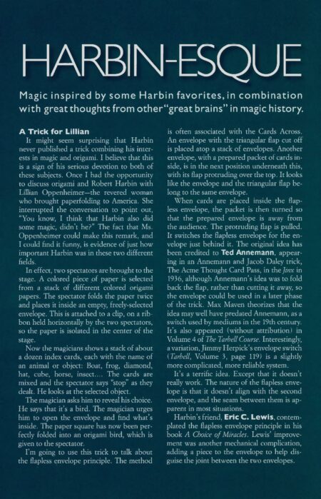 A Tribute to Robert Harbin by Jim Steinmeyer